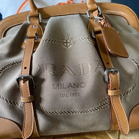 PRADA Vitello Daino Trimmed Canapa Logo Frame Bag - Picture 6 of 17